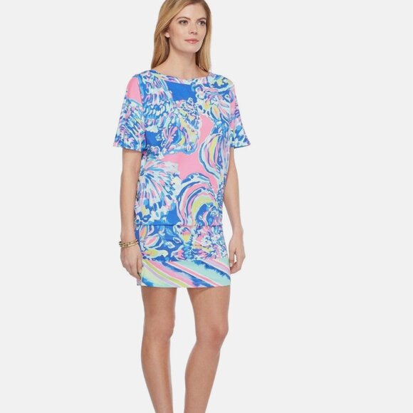 Lilly Pulitzer Lowe MultiCoastal Retreat Engineered DropWaist Stretch Dress L - Picture 1 of 15